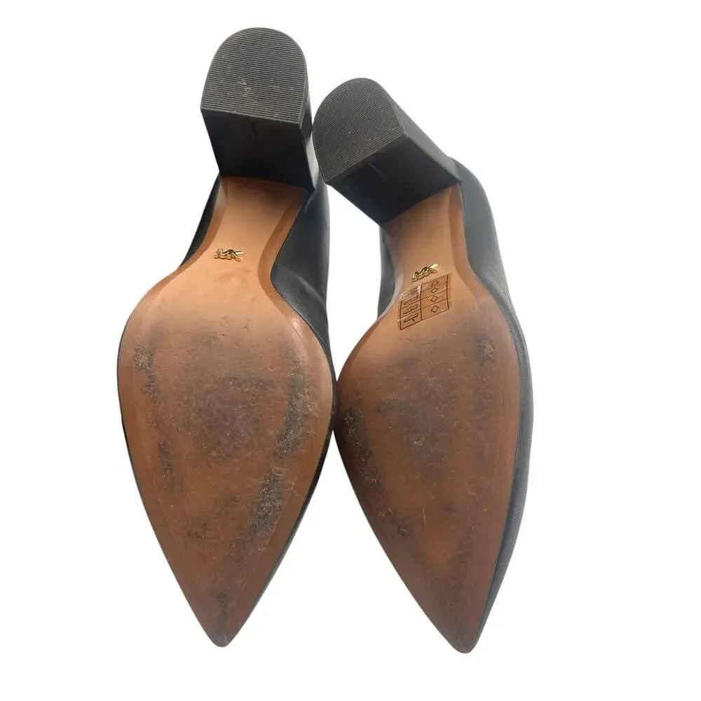 Michael Kors MK Pumps Cambria Pointed Toe Block Heel Black Leather Size 8.5 M